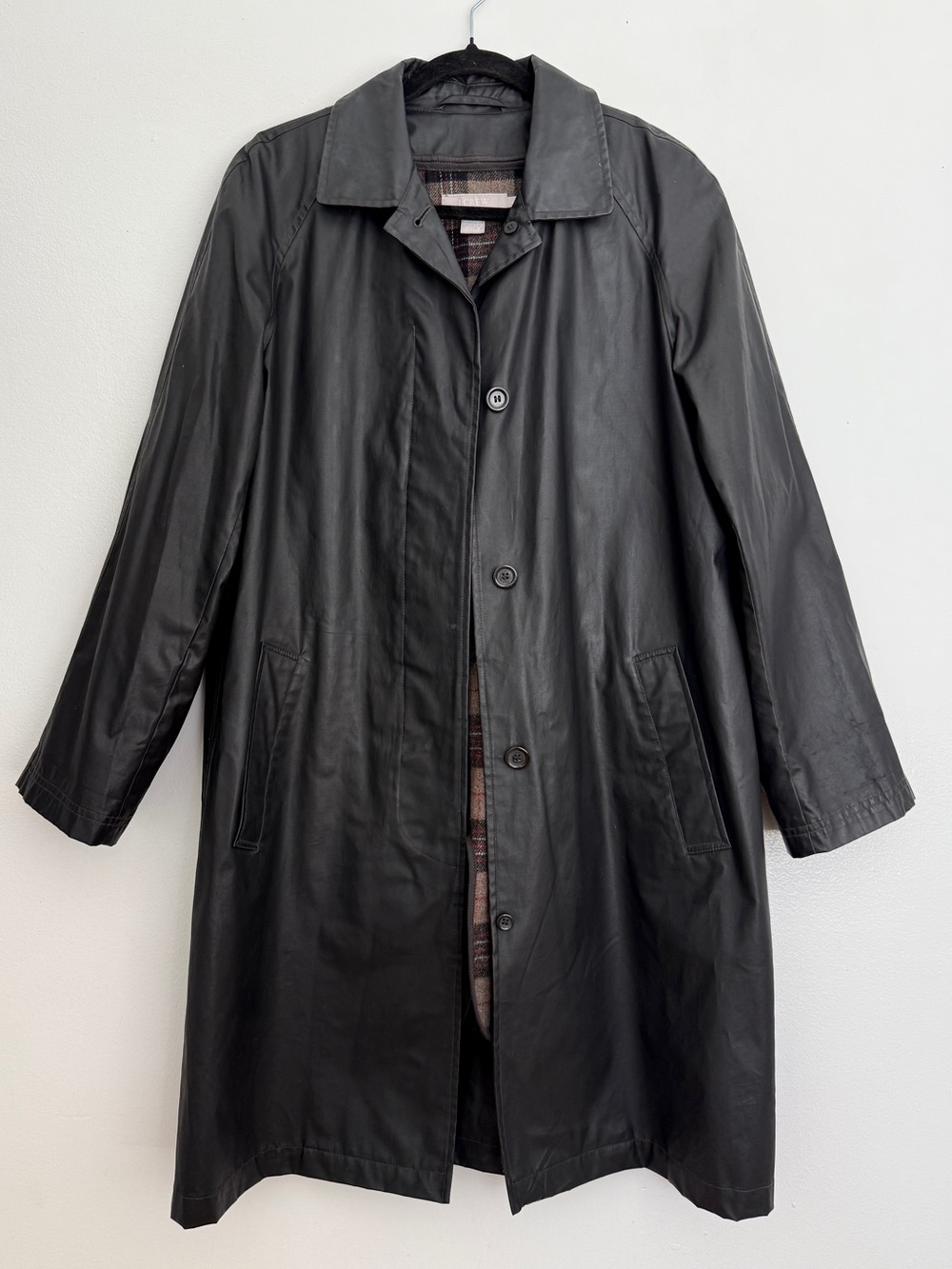 J.Crew Waxed Cotton Rain Coat Trench S Black Water Repellent Removable Plaid